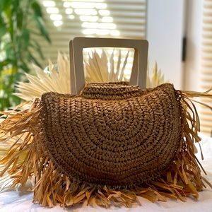 Straw Beach Bag Wooden Handles